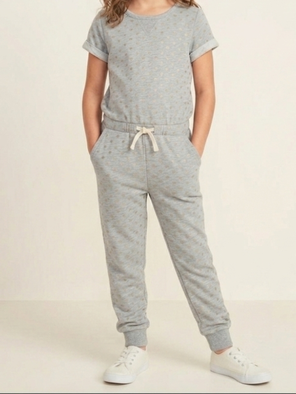 Us Angels Gray and Gold Heart Jumpsuit-Size 7/8 Kids EUC